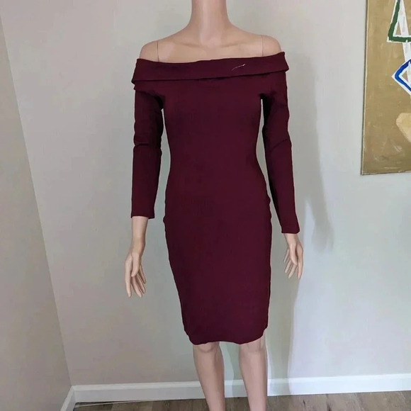 Windsor Red Off Shoulder Midi Long Sleeve Dress Size M - Picture 2 of 11